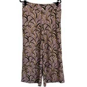 Tahari Linen Pants Women’s Large Lavender Tropical Wide Leg Cropped Pull On